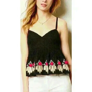 Anthropologie Sz 4 Catrina Cami Top Black Embroidered Boho Festival Western